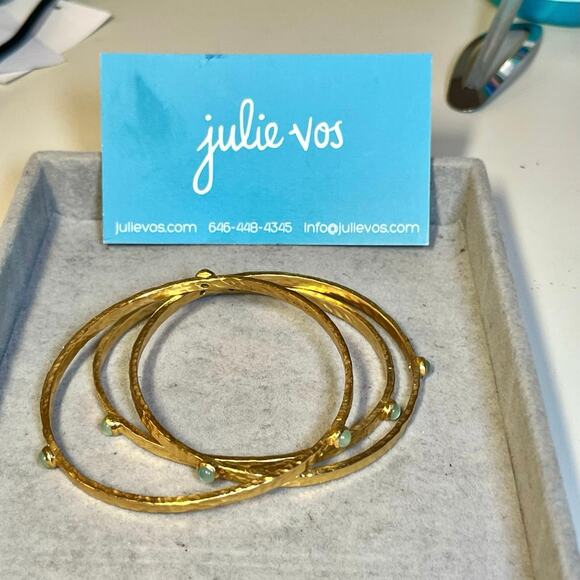 Julie Vos Gold Bangles Set of 3 Blue Stackable Bracelets Boho Layered dainty - Picture 3 of 11